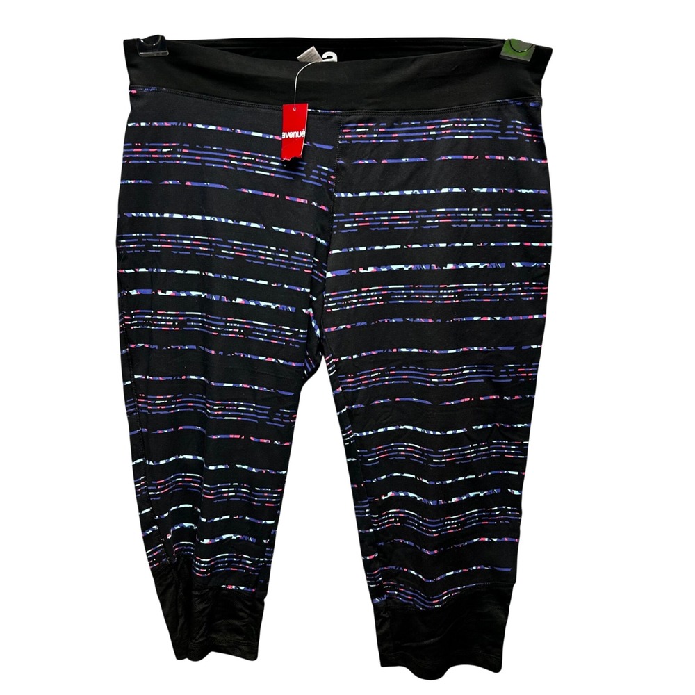Avenue Capri Leggings Womens 18/20 Black Multi Stripe Activewear‎ Athleisure